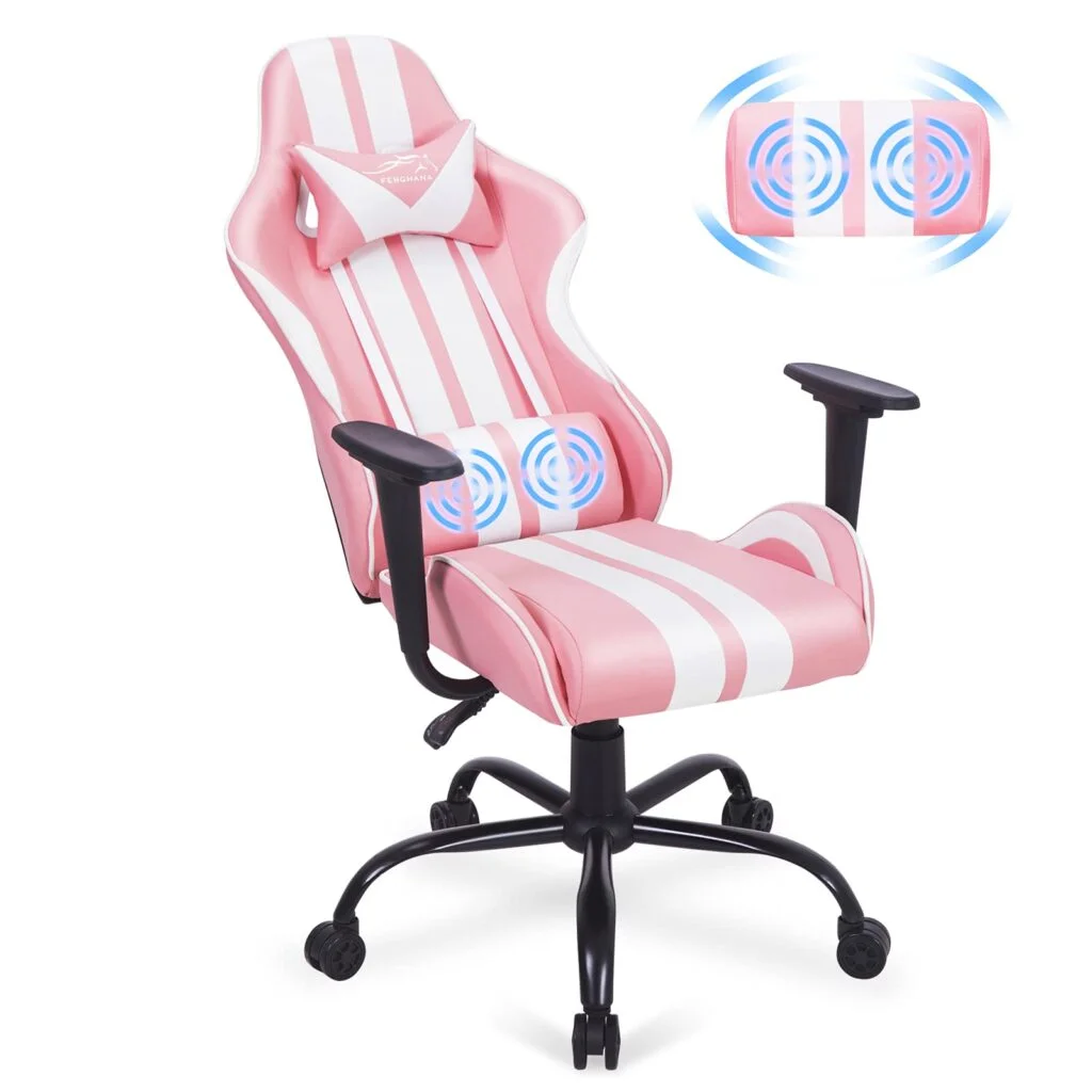 Ferghana Pink Gaming Chair, Ergonomic Gaming Chairs For Adults & Teens, Racing PC Gamer Chair With Footrest, Office Game Chair With Massage, Cute Gaming Desk Chair For Girls, Recliner Silla Gamer Rosa 