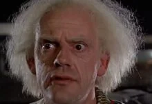 christopher lloyd looking shocked as doc brown in back to the future
