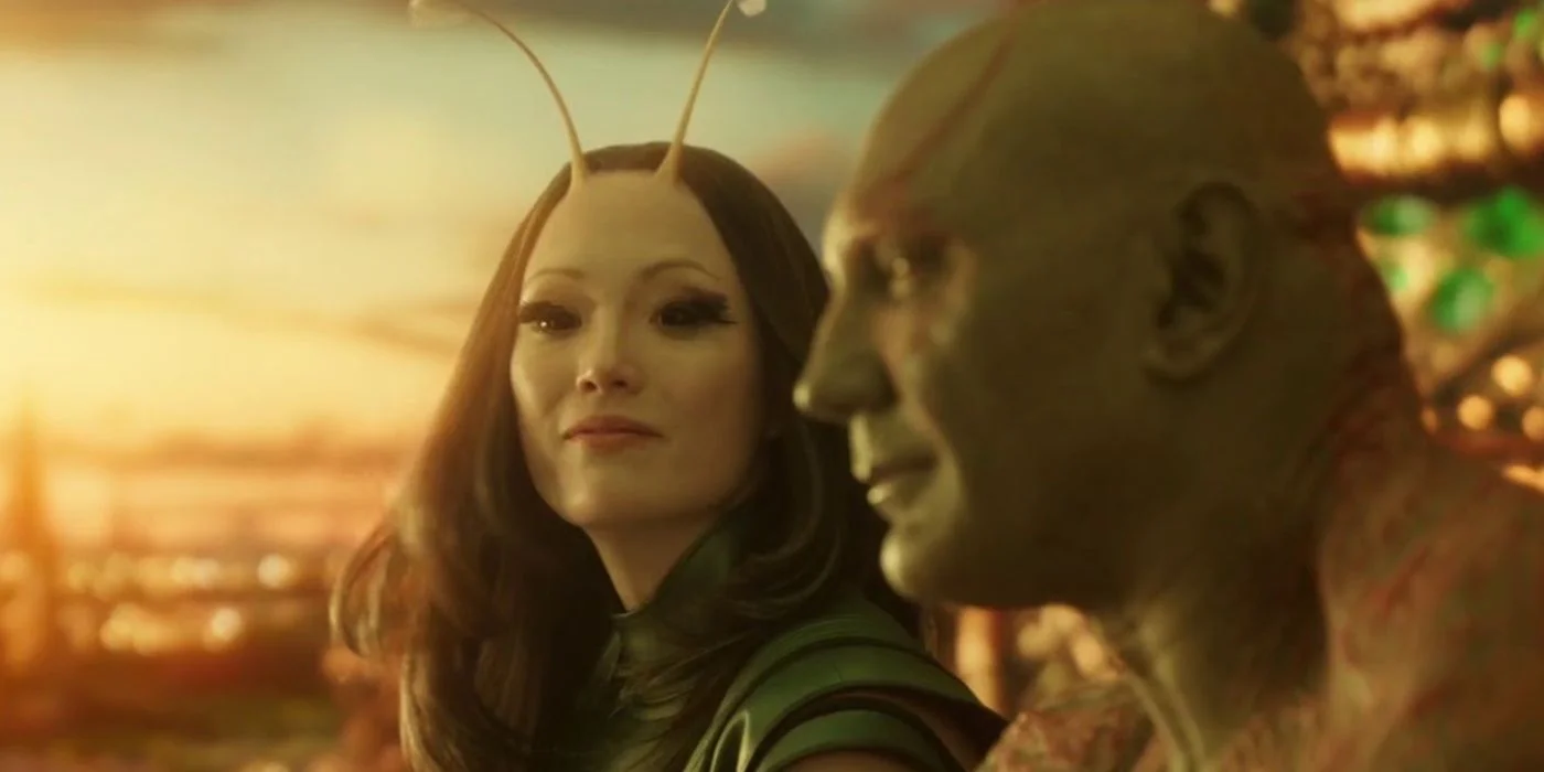 dave bautista s drax comforting pom klementieff mantis in guardians of the galaxy vol 2